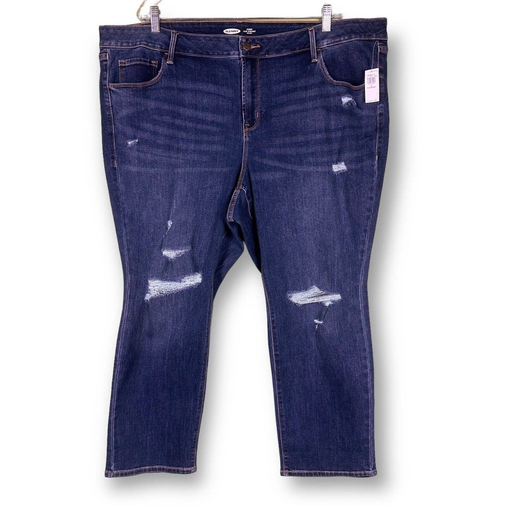 Old Navy Power Slim Straight Jeans Plus Sz 24 Short Medium Wash Mid Rise Stretch